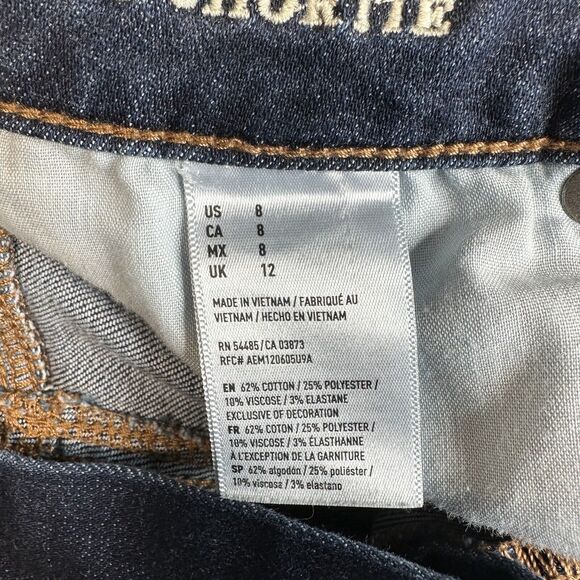 American Eagle Super Hi-Rise Shortie 8 Next Level Stretch Denim Jean Distressed - Picture 5 of 10